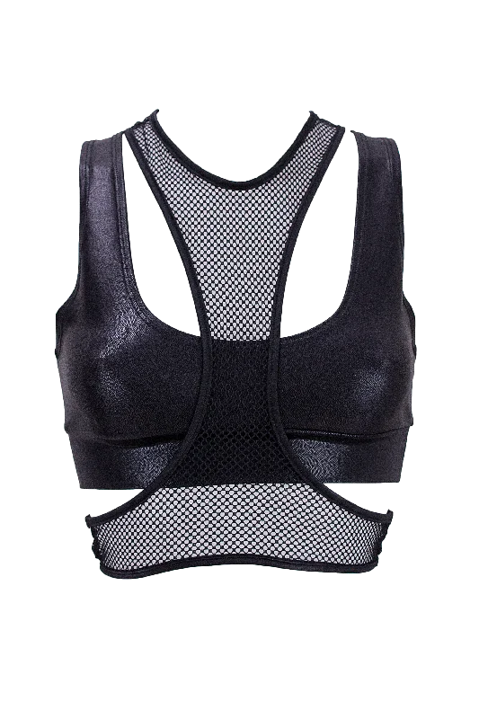 Sustainable Organic Cotton Women's Crop Top in Khaki for an Eco - Friendly ChoiceLayered Crop Top Set / Hologram with Fishnet top overlay / DOUBLE TOP BLACK Sustainable Organic Cotton Women's Crop Top in Khaki for an Eco - Friendly ChoiceLayered Crop Top Set / Hologram with Fishnet top overlay / DOUBLE TOP BLACK
