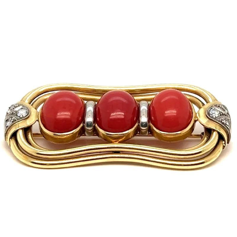 Halo diamond engagement ring in 18K white gold with a center oval - cut stoneVintage Oxblood Coral Diamond 14 Karat Yellow Gold Brooch