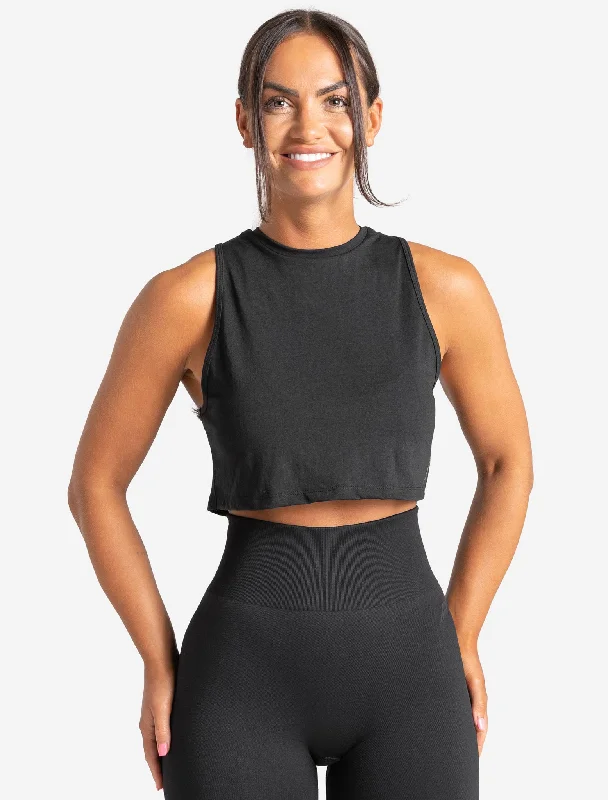 Metallic - Finish Women's Crop Top in Silver for a Futuristic and Eye - Catching LookKnot Back Crop Tank - Black Metallic - Finish Women's Crop Top in Silver for a Futuristic and Eye - Catching LookKnot Back Crop Tank - Black