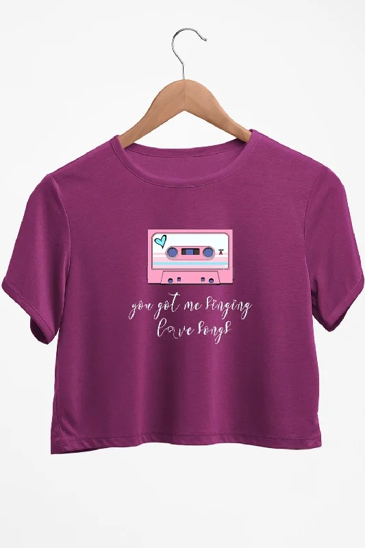Sheer Mesh Women's Crop Top in White for a Sexy and Alluring Summer LookLove Songs Graphic Printed Purple Crop Top Sheer Mesh Women's Crop Top in White for a Sexy and Alluring Summer LookLove Songs Graphic Printed Purple Crop Top