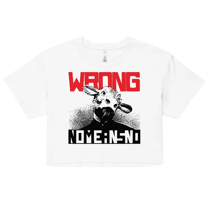 Button - Down Women's Cotton Crop Top in Denim Blue for a Classic and Versatile LookNOMEANSNO "Wrong" White Crop Top Button - Down Women's Cotton Crop Top in Denim Blue for a Classic and Versatile LookNOMEANSNO "Wrong" White Crop Top
