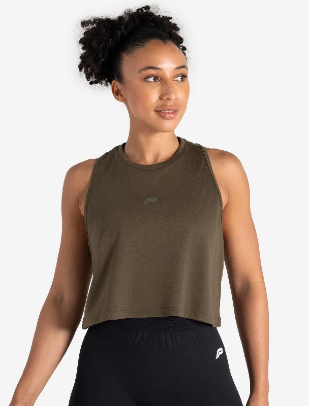 Sustainable Organic Cotton Women's Crop Top in Khaki for an Eco - Friendly ChoiceLightweight Crop Gym Tank - Olive Sustainable Organic Cotton Women's Crop Top in Khaki for an Eco - Friendly ChoiceLightweight Crop Gym Tank - Olive