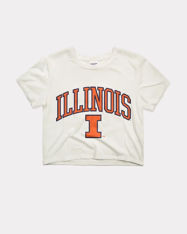 Off - Shoulder Women's Crop Top in Navy for a Chic and Trendy Beach EnsembleWomen's Illinois Varsity Arch White Crop Top Off - Shoulder Women's Crop Top in Navy for a Chic and Trendy Beach EnsembleWomen's Illinois Varsity Arch White Crop Top