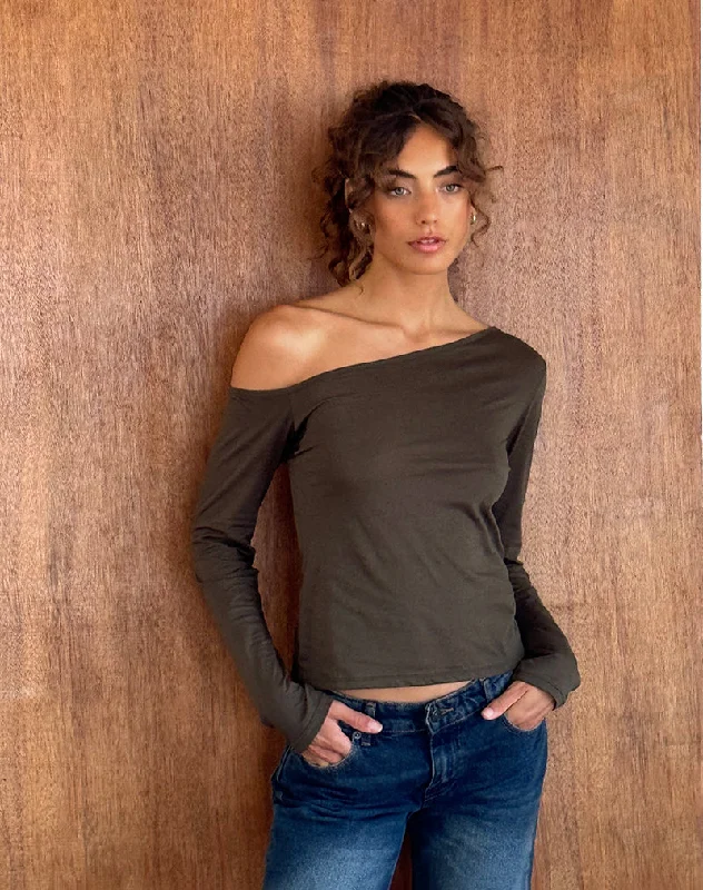 Mock Neck Women Long Sleeve Top for a Modern AestheticLedez Asymmetrical Slouchy Top in Olive Tissue Jersey Mock Neck Women Long Sleeve Top for a Modern AestheticLedez Asymmetrical Slouchy Top in Olive Tissue Jersey