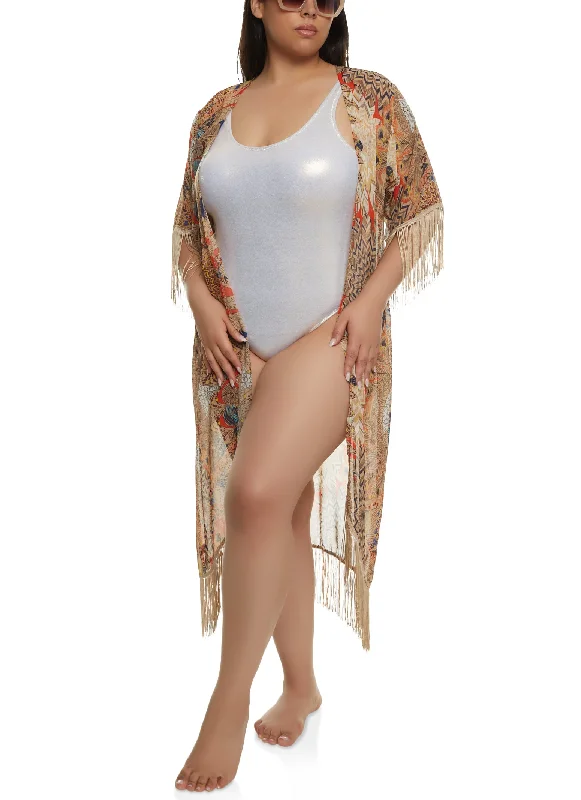 Women's sheer chiffon cover ups for beach partiesPsychedelic Print Fringe Cover Up Kimono Women's sheer chiffon cover ups for beach partiesPsychedelic Print Fringe Cover Up Kimono