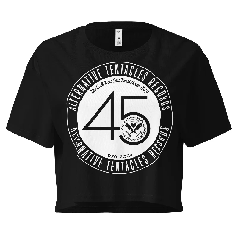 Sports - Style Women's Crop Top in Gray with Moisture - Wicking Fabric for WorkoutsAlternative Tentacles 45th Anniversary - White on Black Women’s crop top Sports - Style Women's Crop Top in Gray with Moisture - Wicking Fabric for WorkoutsAlternative Tentacles 45th Anniversary - White on Black Women’s crop top