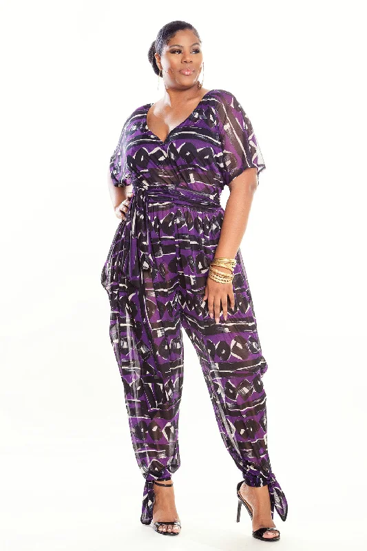 Printed sarong - style cover ups for a tropical vacation lookPlum Tribal Sheer Poolside Jumpsuit Printed sarong - style cover ups for a tropical vacation lookPlum Tribal Sheer Poolside Jumpsuit