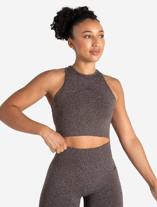 Sports - Style Women's Crop Top in Gray with Moisture - Wicking Fabric for WorkoutsForm Seamless Crop Tank - Brown Marl Sports - Style Women's Crop Top in Gray with Moisture - Wicking Fabric for WorkoutsForm Seamless Crop Tank - Brown Marl