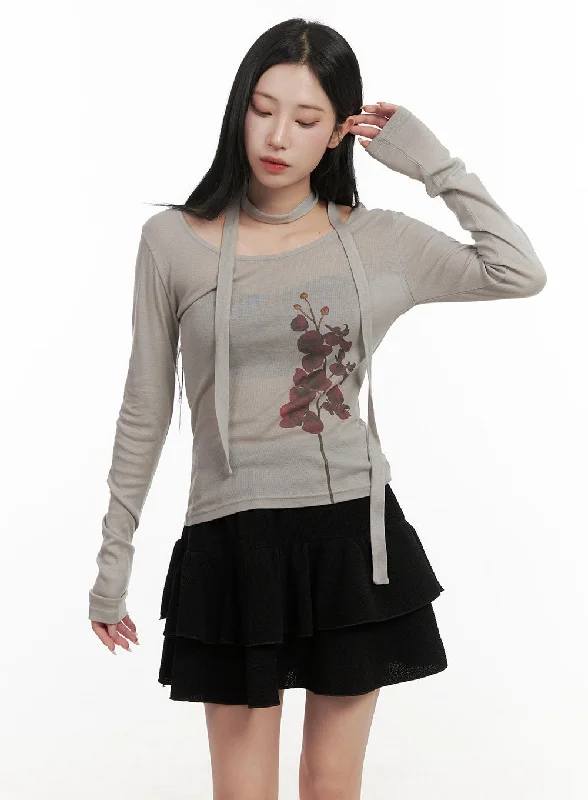 Metallic Accent Women Long Sleeve Top for a Glamorous LookSheer Graphic Flower Top & Scarf CD404 Metallic Accent Women Long Sleeve Top for a Glamorous LookSheer Graphic Flower Top & Scarf CD404