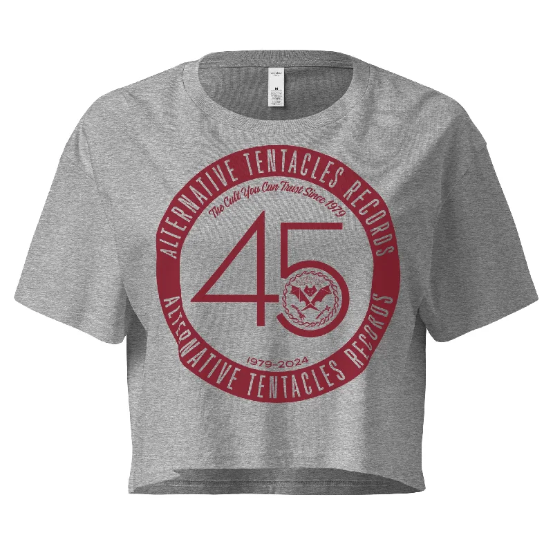 Metallic - Finish Women's Crop Top in Silver for a Futuristic and Eye - Catching LookAlternative Tentacles 45th Anniversary - Maroon on Heather Grey Women’s Crop Top Metallic - Finish Women's Crop Top in Silver for a Futuristic and Eye - Catching LookAlternative Tentacles 45th Anniversary - Maroon on Heather Grey Women’s Crop Top