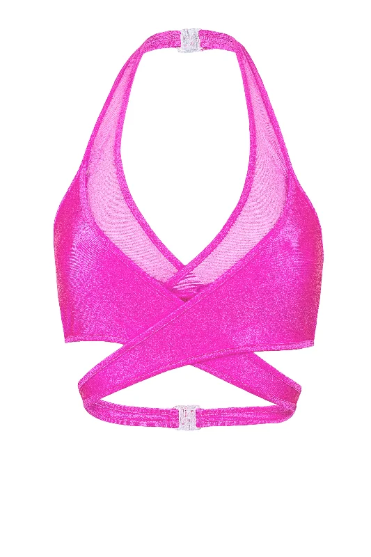 Puff - Sleeve Women's Crop Top in Pastel Green for a Retro and Fashion - Forward OutfitCross-Over Halter Crop top / X-CROSS TOP / NEON PINK Puff - Sleeve Women's Crop Top in Pastel Green for a Retro and Fashion - Forward OutfitCross-Over Halter Crop top / X-CROSS TOP / NEON PINK