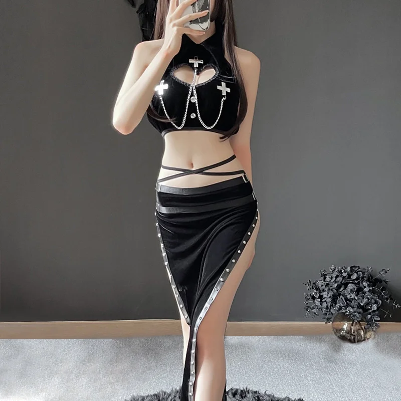 Moisture - wicking performance skirt for outdoor workoutsYomorio High Slit Skirt Set 2 Piece Exotic Devil Cosplay Costume Cut Out Crop Top and Skirt Moisture - wicking performance skirt for outdoor workoutsYomorio High Slit Skirt Set 2 Piece Exotic Devil Cosplay Costume Cut Out Crop Top and Skirt