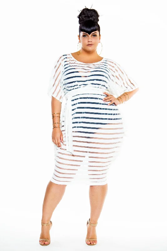 Maternity stretchy cover ups for pregnant beachgoersStriped Sheer Slouch Poolside Dress- JIBRI Maternity stretchy cover ups for pregnant beachgoersStriped Sheer Slouch Poolside Dress- JIBRI
