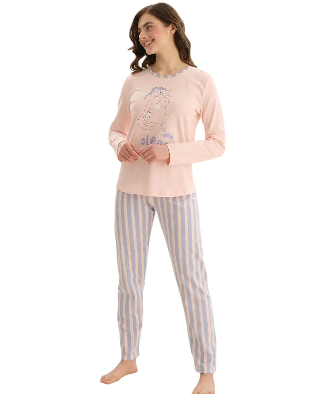Palazzo Style Women's Printed Trousers in Bohemian PatternsLong Striped Pants & Printed Long Sleeve Top Sleepwear Set Palazzo Style Women's Printed Trousers in Bohemian PatternsLong Striped Pants & Printed Long Sleeve Top Sleepwear Set