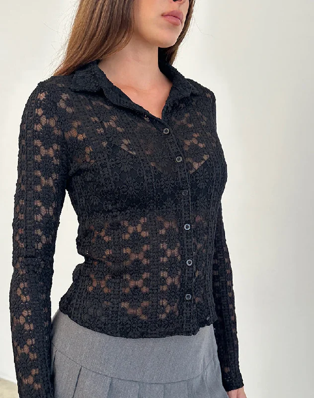 Plus Size Women Long Sleeve Top for a Flattering and Comfortable FitKenila Shirt in Regal Lace Black Plus Size Women Long Sleeve Top for a Flattering and Comfortable FitKenila Shirt in Regal Lace Black