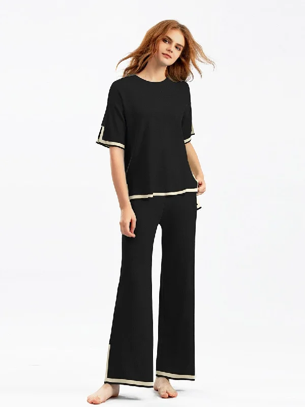 Ankle - Length Women's Printed Joggers for TravelingContrast color split short-sleeved sweater + high waist slim wide leg pants two-piece suit Ankle - Length Women's Printed Joggers for TravelingContrast color split short-sleeved sweater + high waist slim wide leg pants two-piece suit