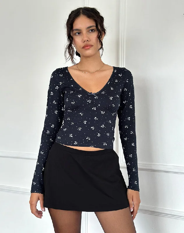 Button - Down Women Long Sleeve Top for a Classic StyleSalisa Top in Navy with Mini Bow Design Button - Down Women Long Sleeve Top for a Classic StyleSalisa Top in Navy with Mini Bow Design
