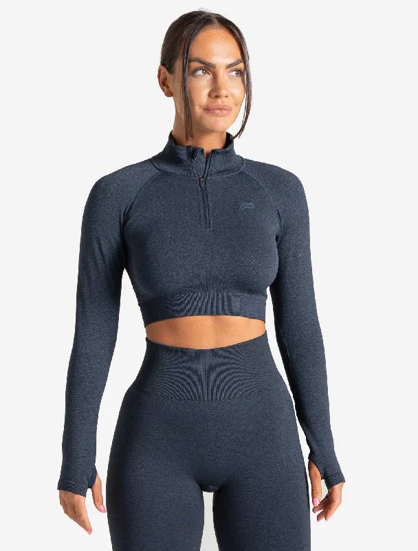 Sleeveless Women's Linen Crop Top in Natural for a Breathable and Casual Summer StyleCore Seamless Crop 1/2 Zip - Navy Marl Sleeveless Women's Linen Crop Top in Natural for a Breathable and Casual Summer StyleCore Seamless Crop 1/2 Zip - Navy Marl