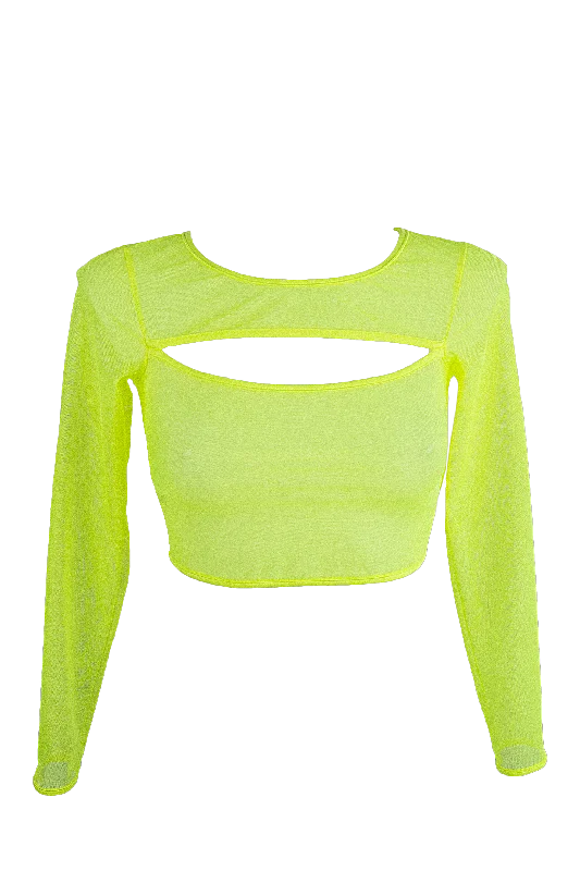 Sleeveless Women's Linen Crop Top in Natural for a Breathable and Casual Summer StyleCrop Top Slit front Long sleeve Mesh T-Shirt / NEON YELLOW NAUTICA Sleeveless Women's Linen Crop Top in Natural for a Breathable and Casual Summer StyleCrop Top Slit front Long sleeve Mesh T-Shirt / NEON YELLOW NAUTICA