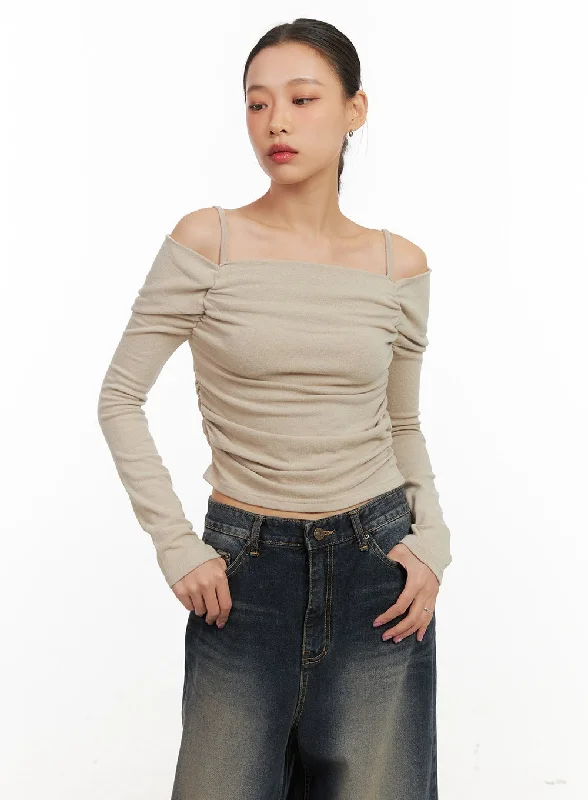 Thermal Women Long Sleeve Top for Extra Warmth in WinterShirred Off Shoulder Crop Top CD410 Thermal Women Long Sleeve Top for Extra Warmth in WinterShirred Off Shoulder Crop Top CD410