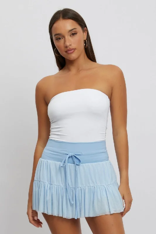 Cotton blend skirts for durability Blue Flare Skort Skirt High Rise Mini Mesh Tiered