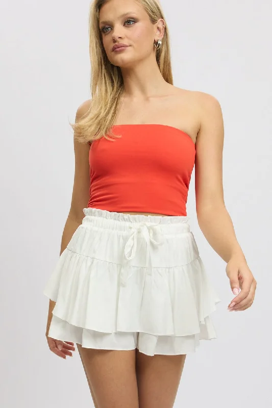 Printed chiffon skirts for spring White Skort Skirt Frilled Hem Elasticated Waist