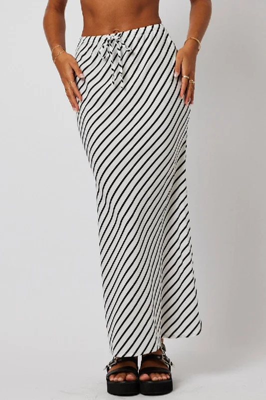 Skirts with a tie - front White Stripe Slip Skirt Maxi Drawstring Waist