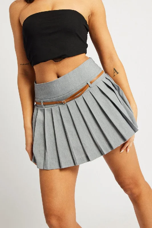 Elastic - waist skirts for lazy days Grey Tennis Skirt Mini Belted