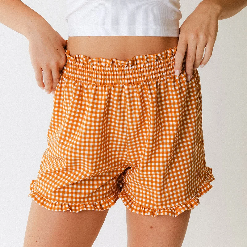 Linen blend skirts for breathability Lake Shorts, Rust Gingham