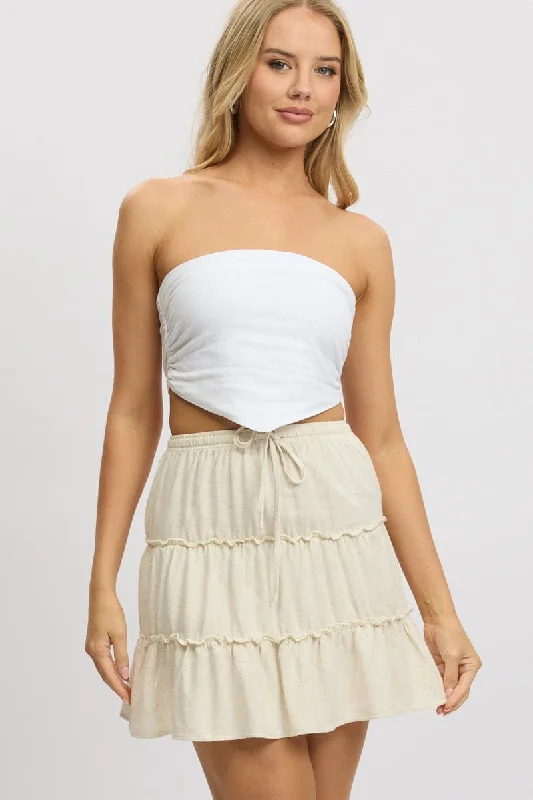 Skirts with a handkerchief hem Beige Skater Skirt High Rise Tiered Mini