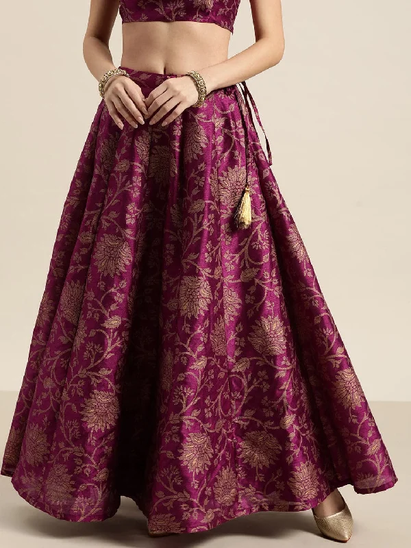 Skirts with ruffled hems Purple Jacquard Floral Anarkali Skirt