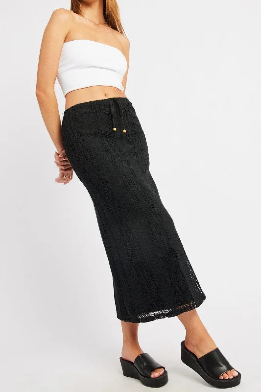 Pencil skirts in plus sizes Black Crochet Maxi Skirt High Rise Relaxed Lined