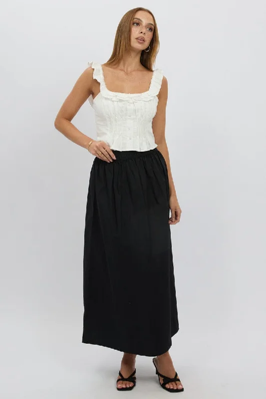 Skirts for a music festival Black Maxi Skirt Shirred Waist Relaxed Fit