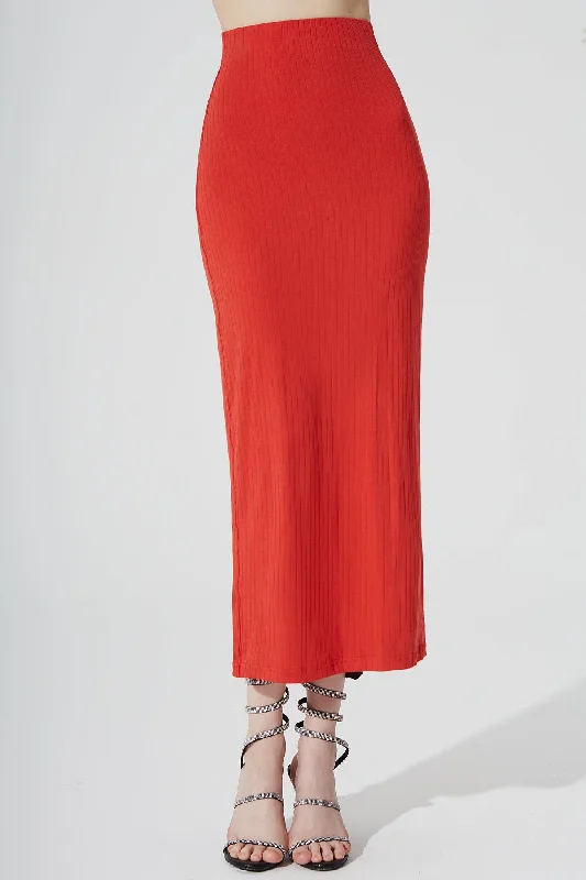 Skirts with a handkerchief hem Calista Knitted Slit Skirt - Scarlet