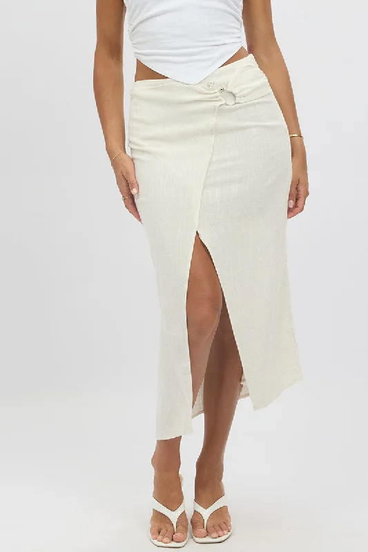 Skirts for a wedding guest Beige Midaxi Skirt Buckle Detail Linen Blend