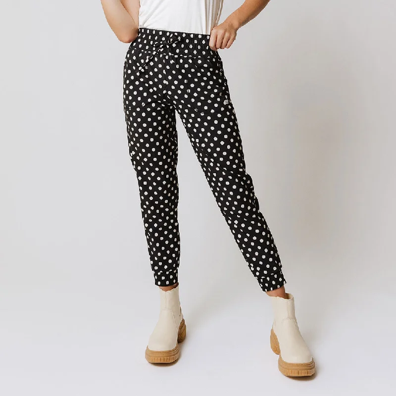 Printed skirts for travel Destination Joggers, Black Polka Dot
