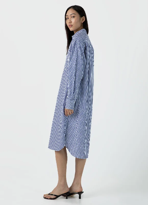 Jersey skirts for comfortable wear Women's Cotton Poplin Shirt Dress in Bright Blue/White