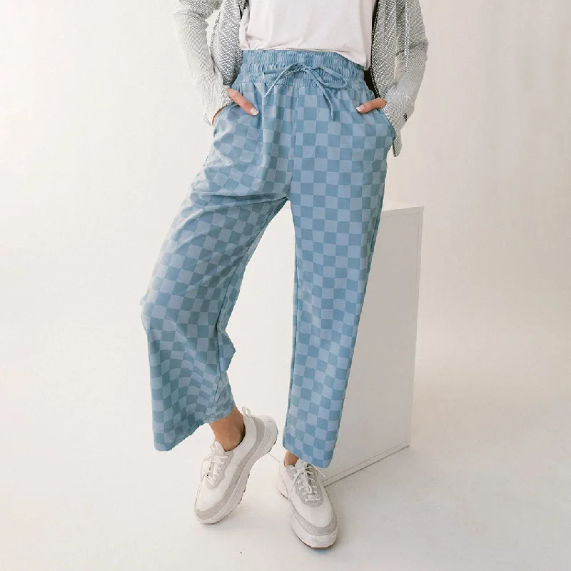 Skirts for pregnant women Audrey Wide Leg Pants, Blue Checkers