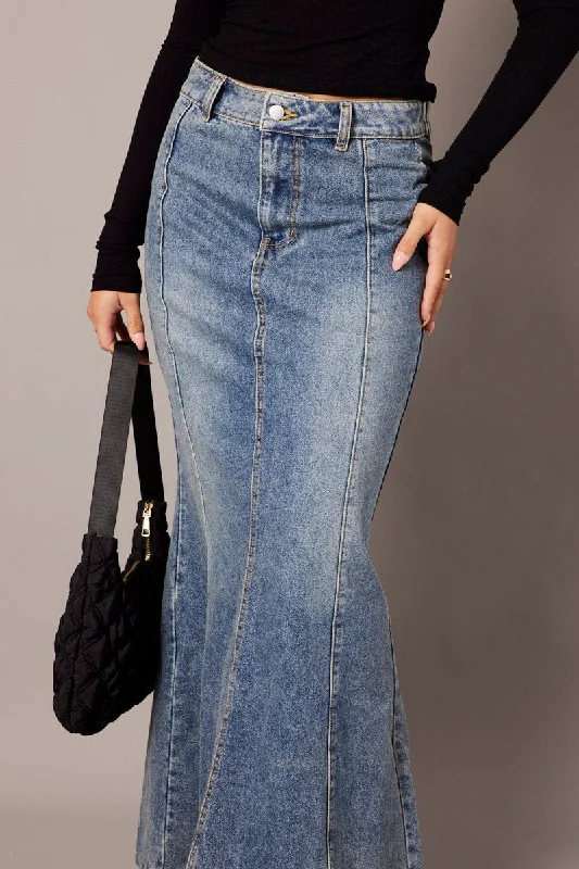 Skirts with a flounce Denim Maxi Skirt High Rise
