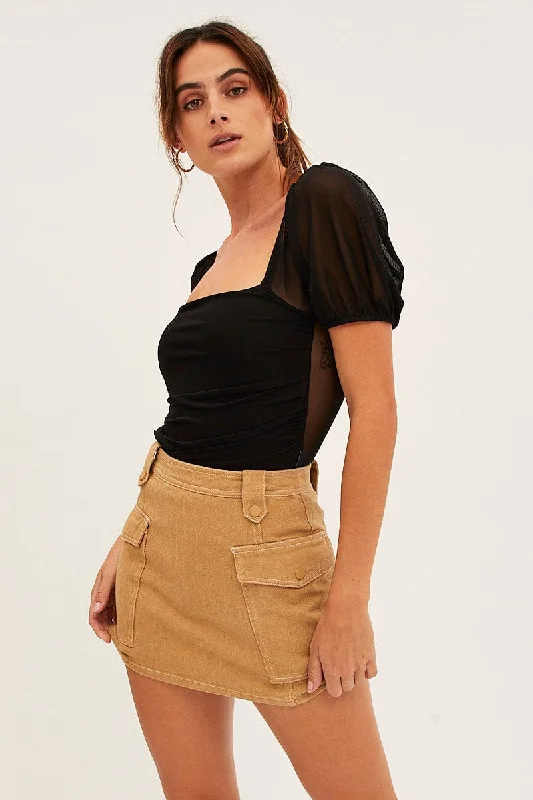 Women's summer floral skirts Beige Cargo Skirt Mini High Rise