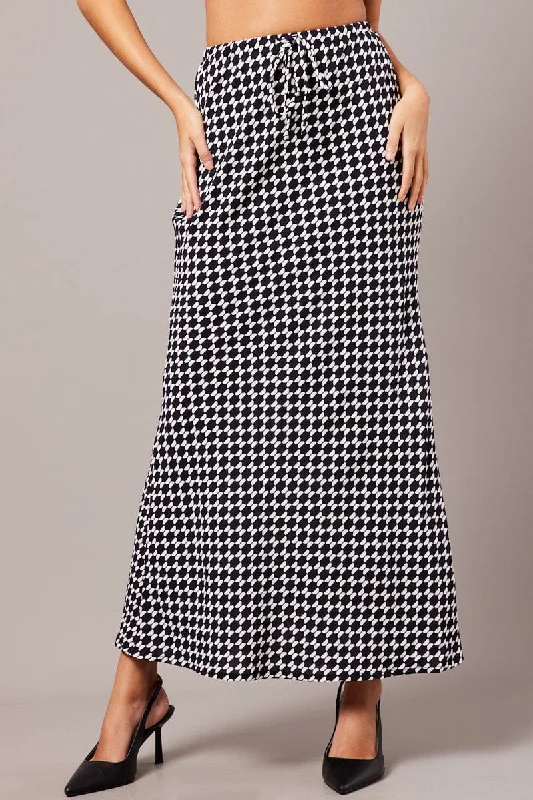 Maxi skirts with a slit Black Geo Slip Skirt Maxi Drawstring Waist