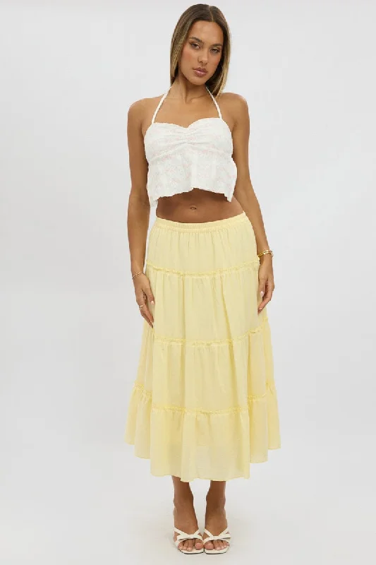 Skirts with decorative buttons Yellow Tiered Midi Skirt