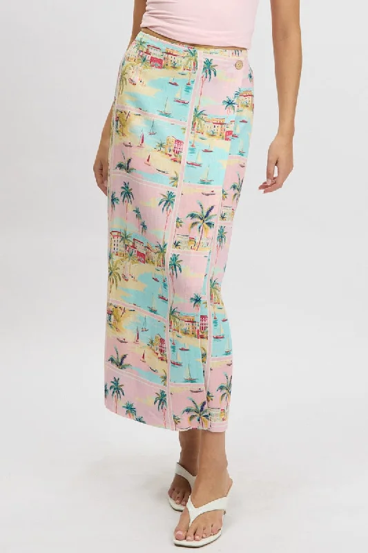 Mini skirts for clubbing Multi Abstract Wrap Skirt High Waisted Midaxi