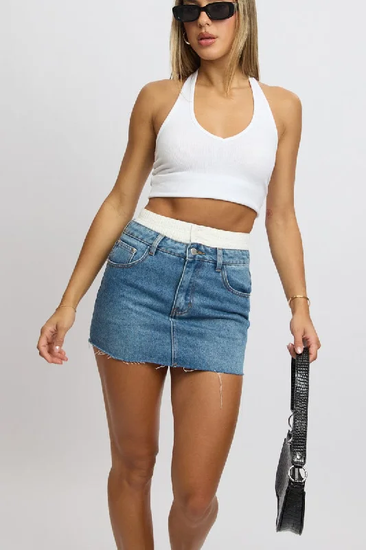 Skirts with a smocked waist Denim Mini Skirt High Rise Underwear Waist Detail