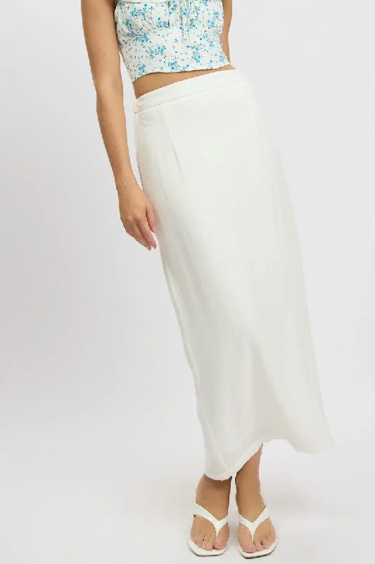 Skirts with a scalloped hem White Maxi Skirt High Rise Linen Blend Pencil