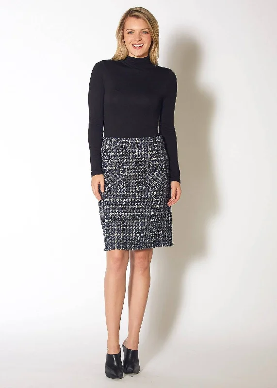 Skirts with a smocked waist Pleione Women's High Rise Pencil Skirt in Navy Tweed