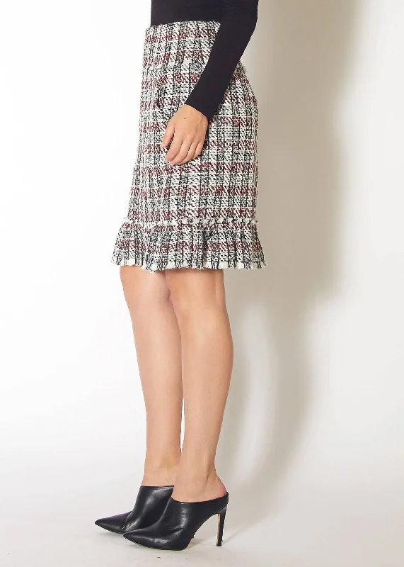 Short skirts for young girls Pleione Women's Plaid Tweed Zipper Front Skirt in Black Red Tweed