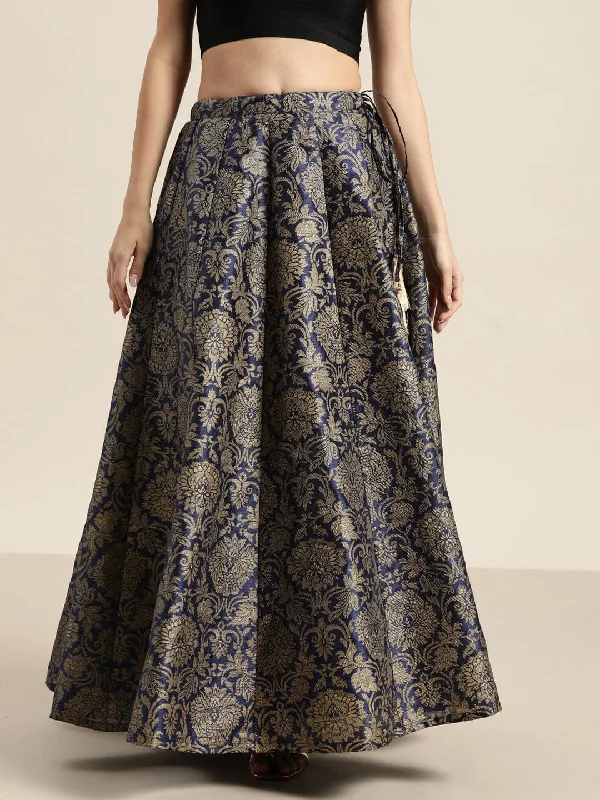 Khaki skirts for a military look Navy Jacquard Floral Anarkali Skirt