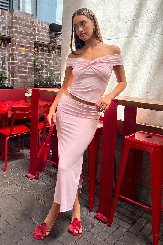Jersey skirts for comfortable wear Pink Midaxi Skirt High Rise Supersoft Picot Trim Lined