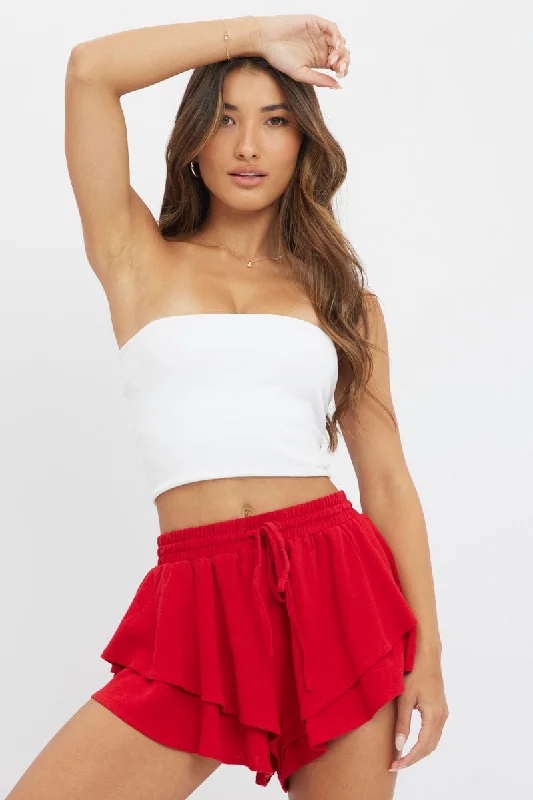 Maxi skirts with a slit Red Skort Skirt Ruffle Elasticated Waist